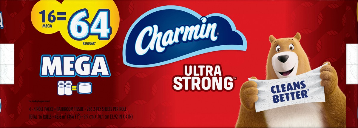 slide 1 of 8, Charmin Ultra Strong 2-Ply Mega Rolls Unscented Bathroom Tissue 4 ea, 16 ct