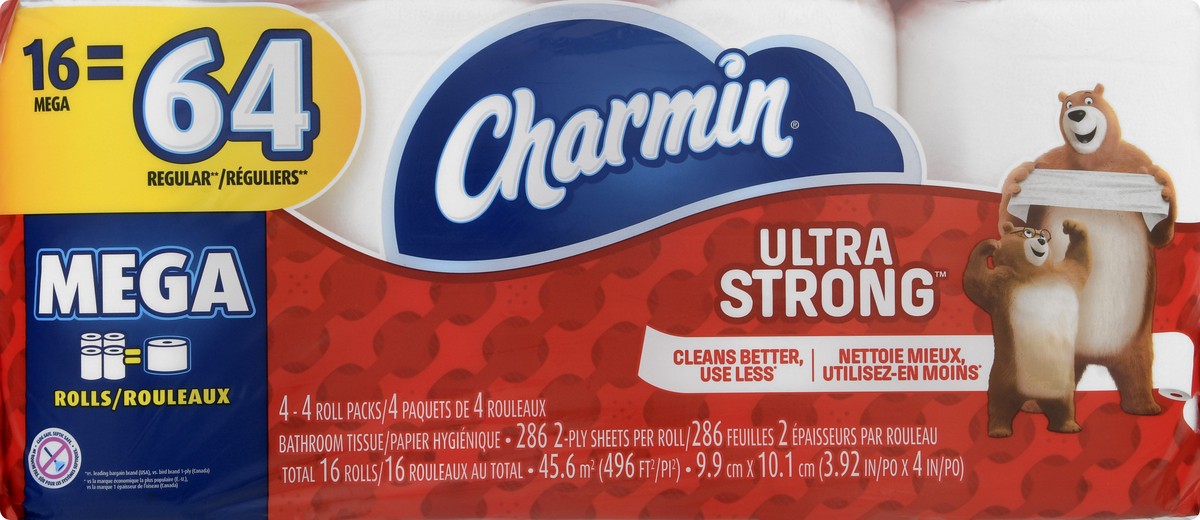 slide 6 of 8, Charmin Ultra Strong 2-Ply Mega Rolls Unscented Bathroom Tissue 4 ea, 16 ct