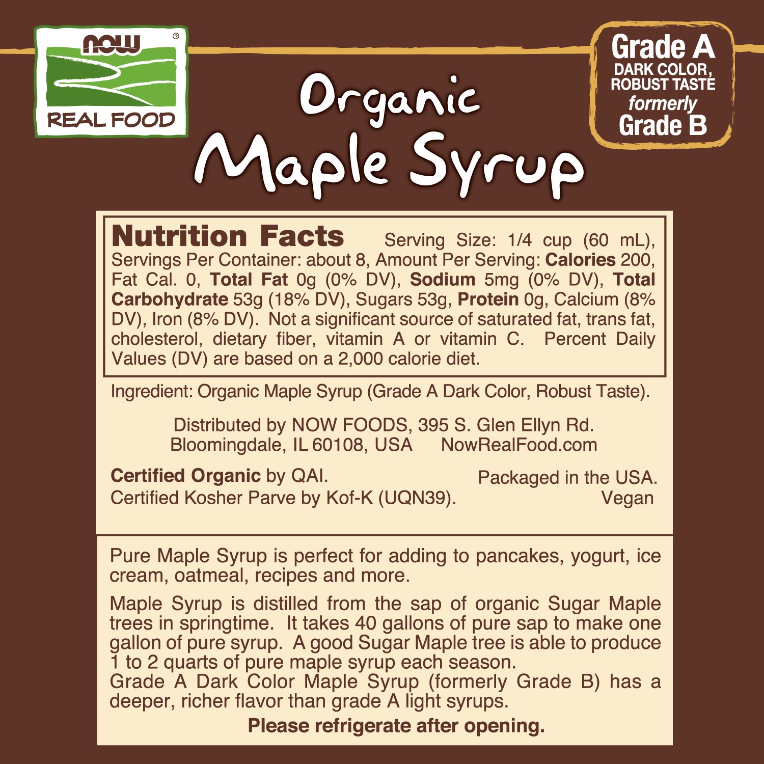 slide 2 of 2, NOW Natural Foods Maple Syrup, Organic Grade A Dark Color - 16 oz., 16 fl oz