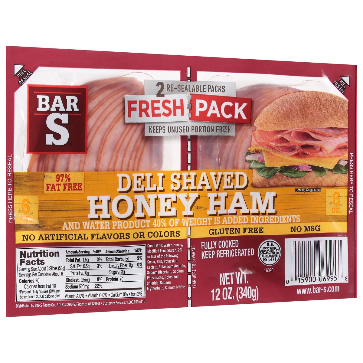 slide 4 of 12, Bar-S Deli Shaved Honey Ham Fresh Pack 2 - 6 oz Packs, 2 ct