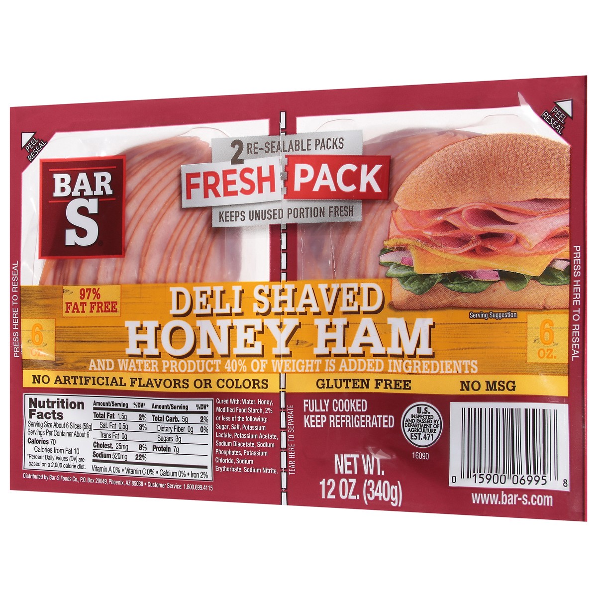 slide 7 of 12, Bar-S Deli Shaved Honey Ham Fresh Pack 2 - 6 oz Packs, 2 ct