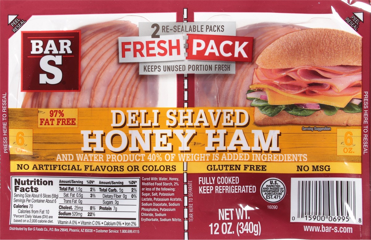 slide 5 of 12, Bar-S Deli Shaved Honey Ham Fresh Pack 2 - 6 oz Packs, 2 ct