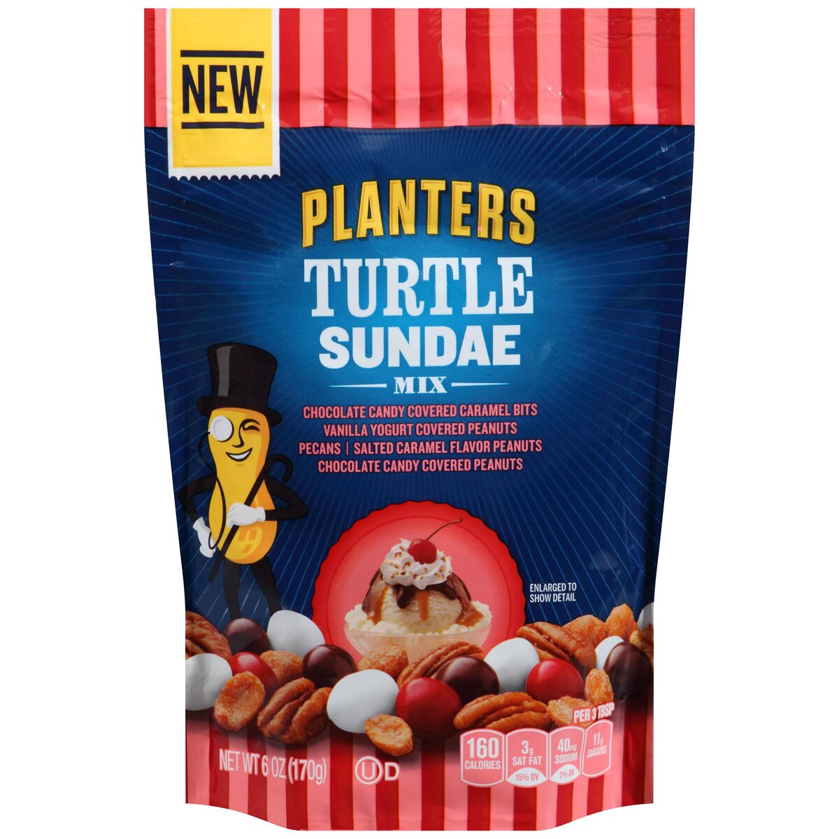 slide 1 of 7, Planters Turtle Sundae Trail Mix Snack with Chocolate Caramel Bits, Vanilla Yogurt Peanuts, Pecans, & Salted Caramel & Chocolate Peanuts, 6 oz