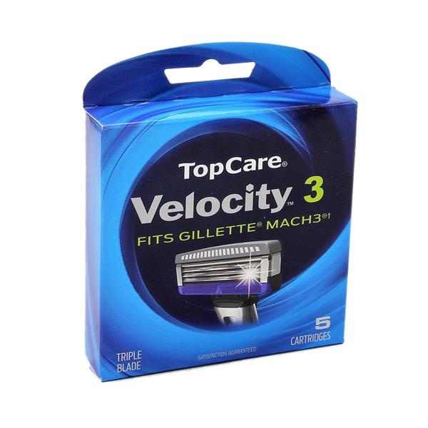 slide 1 of 6, TopCare Razor Men Velocity 3 Blade Refill, 5 ct