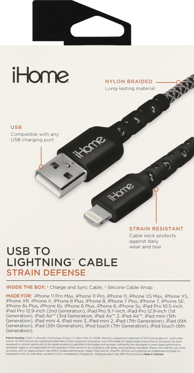 slide 2 of 9, iHome 6 Feet USB to Lightning Strain Defense Cable 1 ea, 1 ct