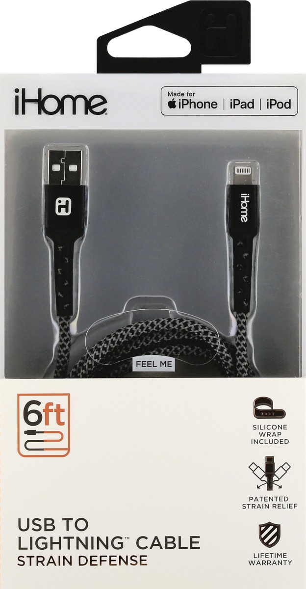 slide 3 of 9, iHome 6 Feet USB to Lightning Strain Defense Cable 1 ea, 1 ct