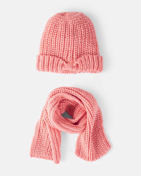 slide 1 of 1, Carter's Girls 2-Piece Shimmer Winter Hat & Scarf - Coral Coral 4-7, 2 pc