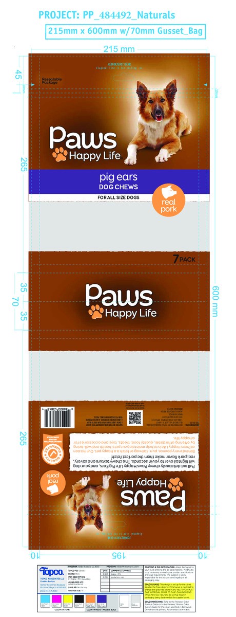 slide 15 of 17, Paws Happy Life Pig Ears Dog Chews 7 ea, 7 ct