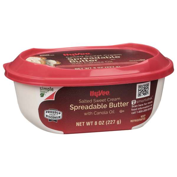 slide 1 of 1, Hy-vee Salted Sweet Cream Spreadable Butter With Canola Oil - 8 oz, 8 oz