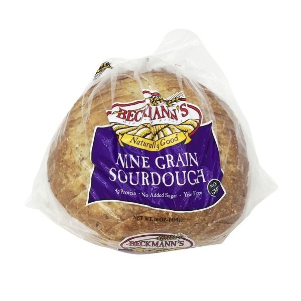 slide 1 of 5, Beckmanns Nine Grain Sourdough Bread, 16 oz