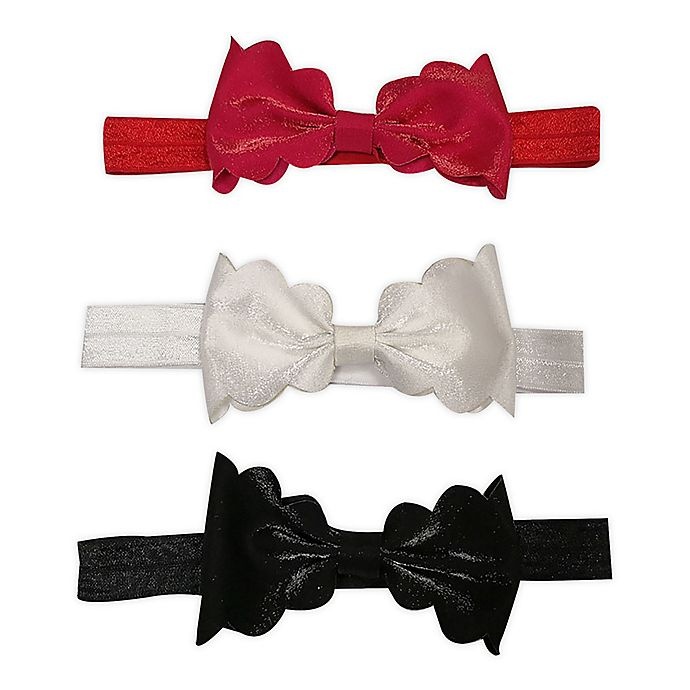 slide 1 of 1, Tiny Treasures Taffeta Scallop Bow Headbands, 3 ct