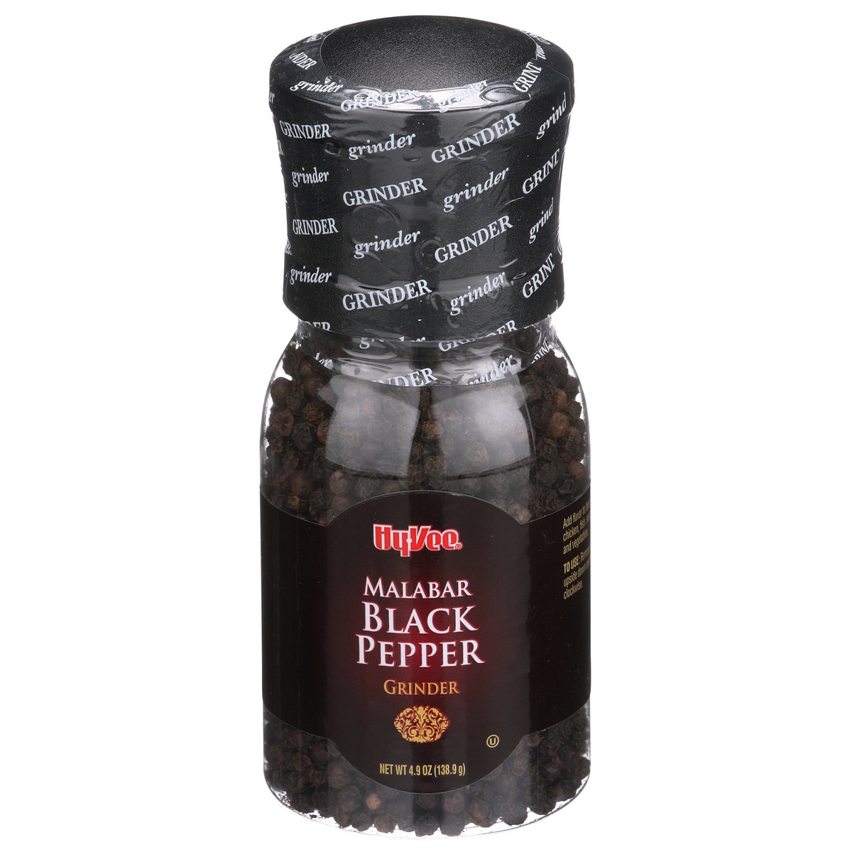 slide 1 of 1, Hy-vee Malabar Black Pepper Grinder, 4.9 oz
