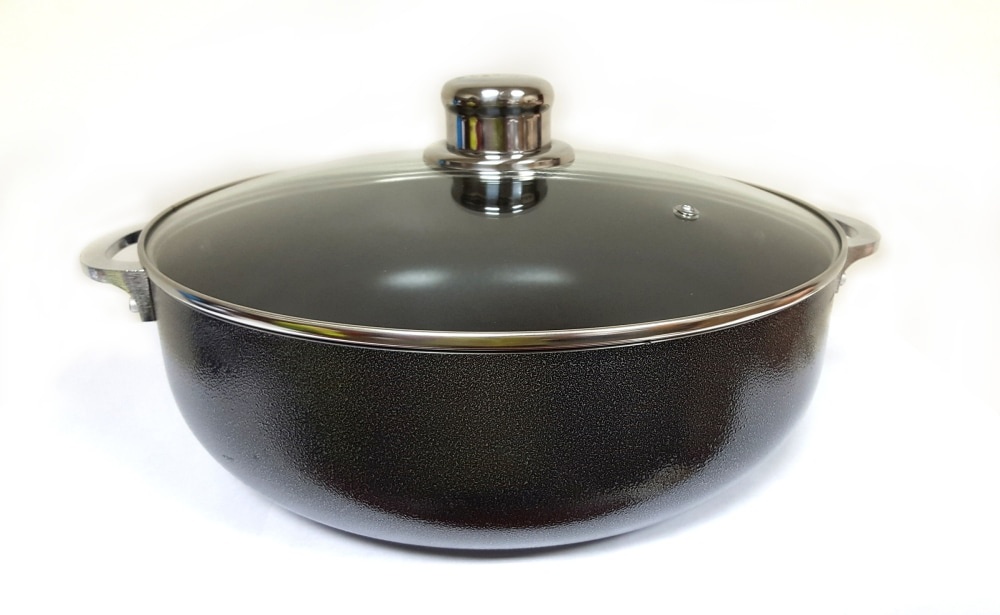 slide 1 of 1, IMUSA Hammered Cast Aluminum Nonstick Caldero With Lid - Black, 15 in