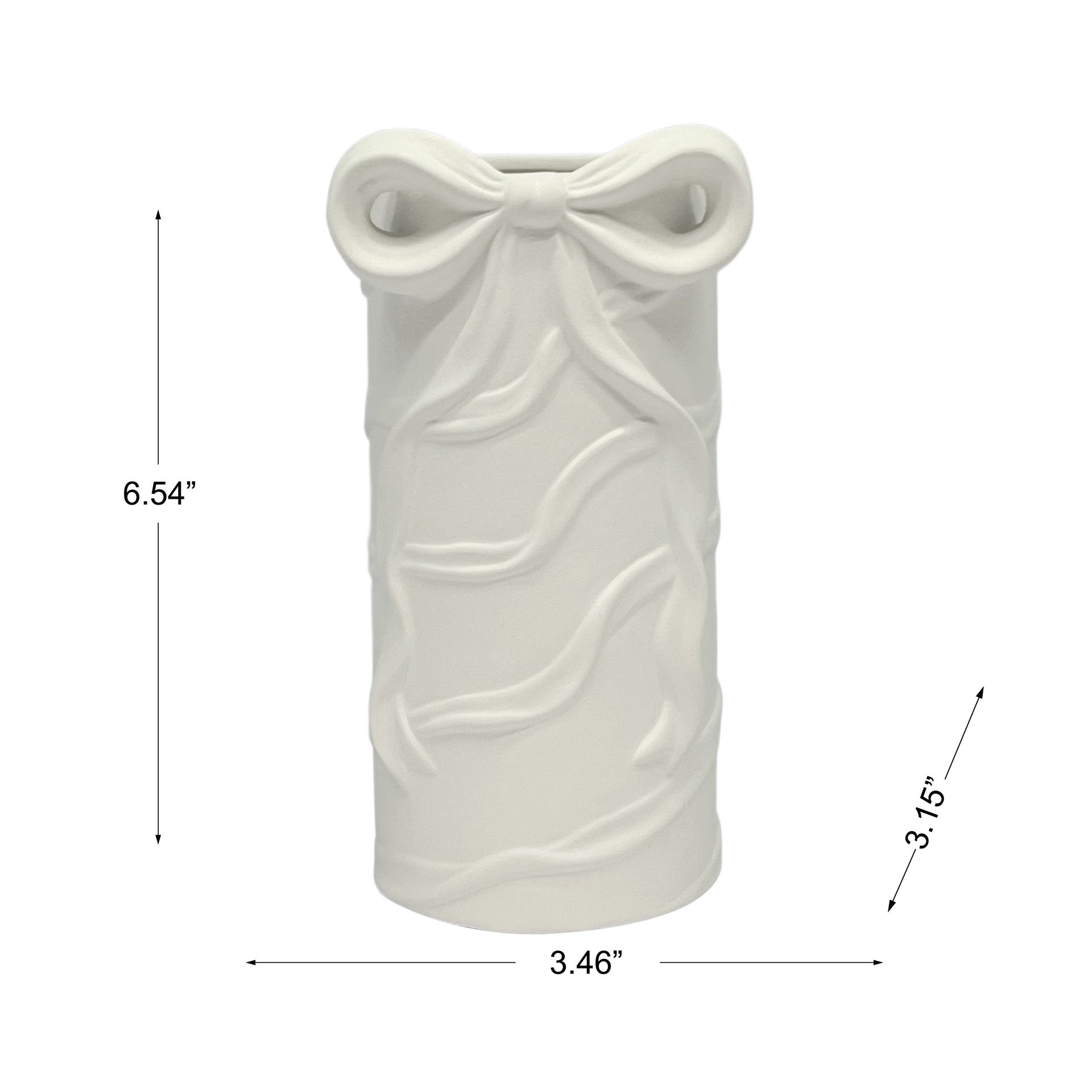 slide 5 of 7, 6.5" Ceramic Bow Cylinder Vase By Make Market, 3.46” x 3.15” x 6.54”