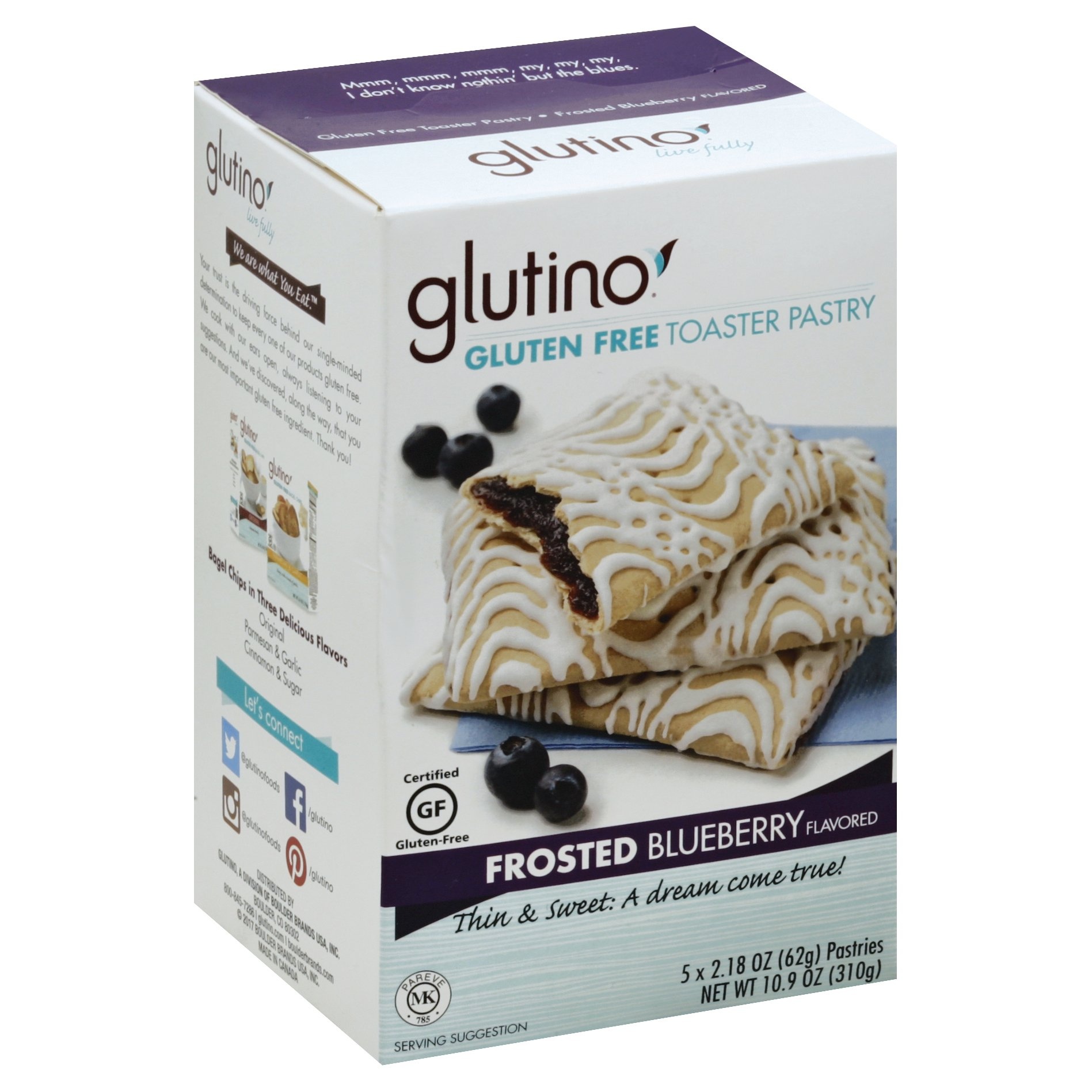 slide 1 of 4, Glutino Gluten Free Frosted Blueberry Flavored Toaster Pastry, 5 ct; 2.18 oz