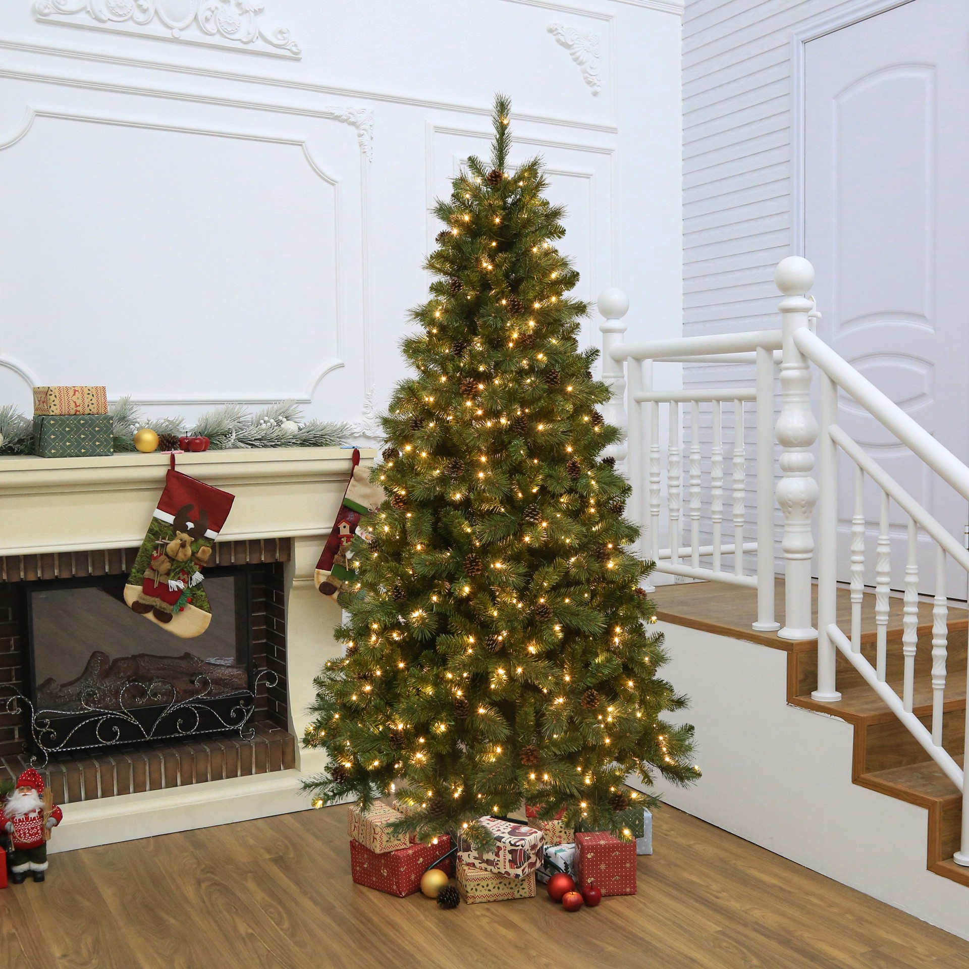 slide 2 of 5, 7.5ft. Pre-Lit Wimberley Pine Realistic Artificial Christmas Tree, Warm White Mini Led Lights By Ashland, 7.5 ft