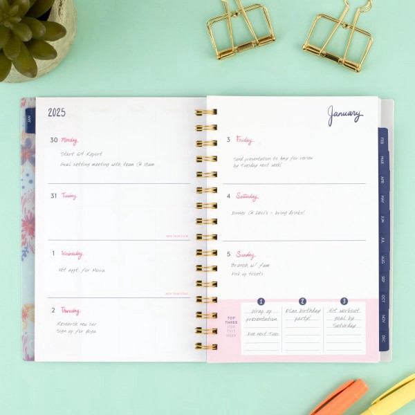 slide 4 of 9, 2025 Cambridge Ettavee Weekly/Monthly Planner, 5-1/2"" X 8-1/2"", Layered Floral, January To December, 1 ct