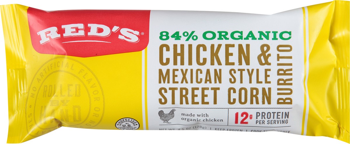 slide 7 of 9, Red's 84% Organic Chicken & Mexican Style Street Corn Burrito, 1 ct