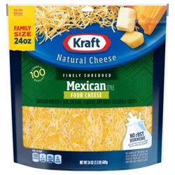 Kraft Mexican Style Four Cheese Shredded Cheese Family Size, 24 oz Bag