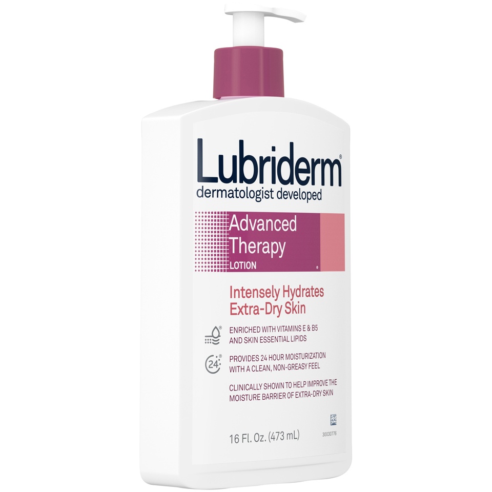 slide 2 of 6, Lubriderm Advanced Therapy Fragrance-Free Moisturizing Lotion with Vitamins E and Pro-Vitamin B5, Intense Hydration for Extra Dry Skin, Non-Greasy Formula, 16 fl oz