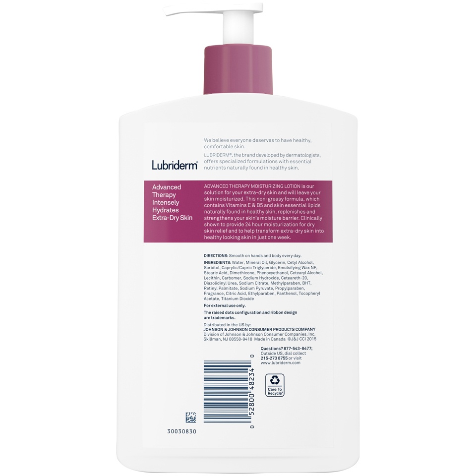 slide 6 of 6, Lubriderm Advanced Therapy Fragrance-Free Moisturizing Lotion with Vitamins E and Pro-Vitamin B5, Intense Hydration for Extra Dry Skin, Non-Greasy Formula, 16 fl oz