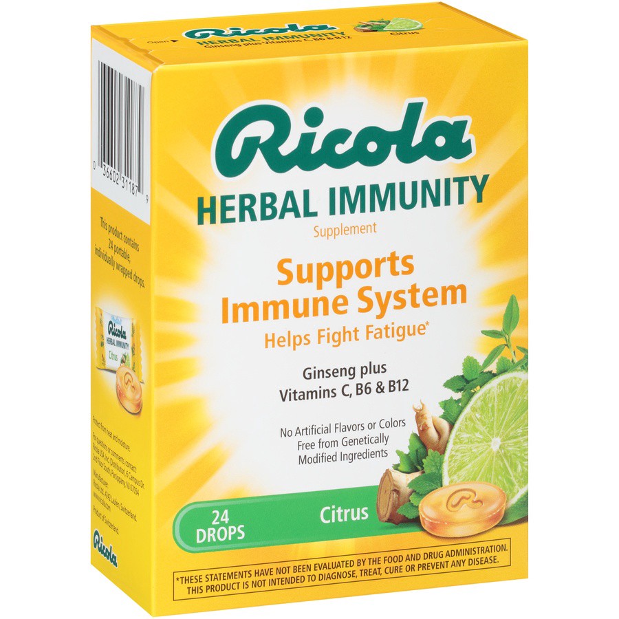 slide 7 of 7, Ricola Herbal Immunity Citrus Supplement Drops, 24 ct