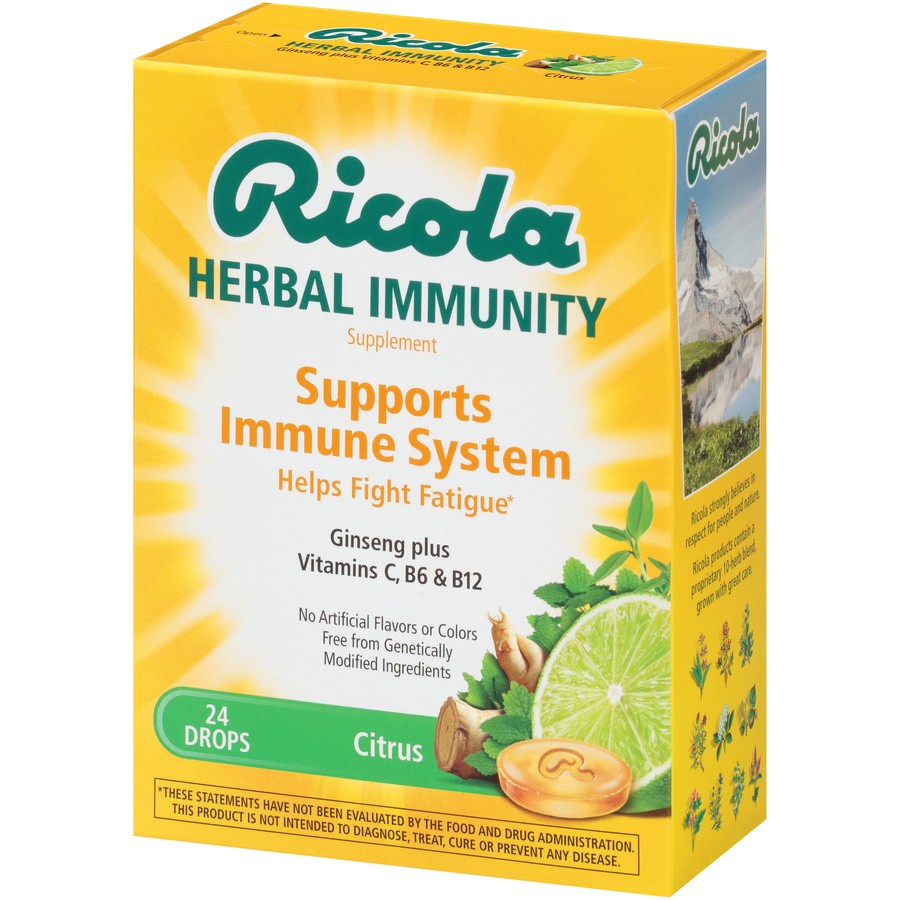 slide 4 of 7, Ricola Herbal Immunity Citrus Supplement Drops, 24 ct