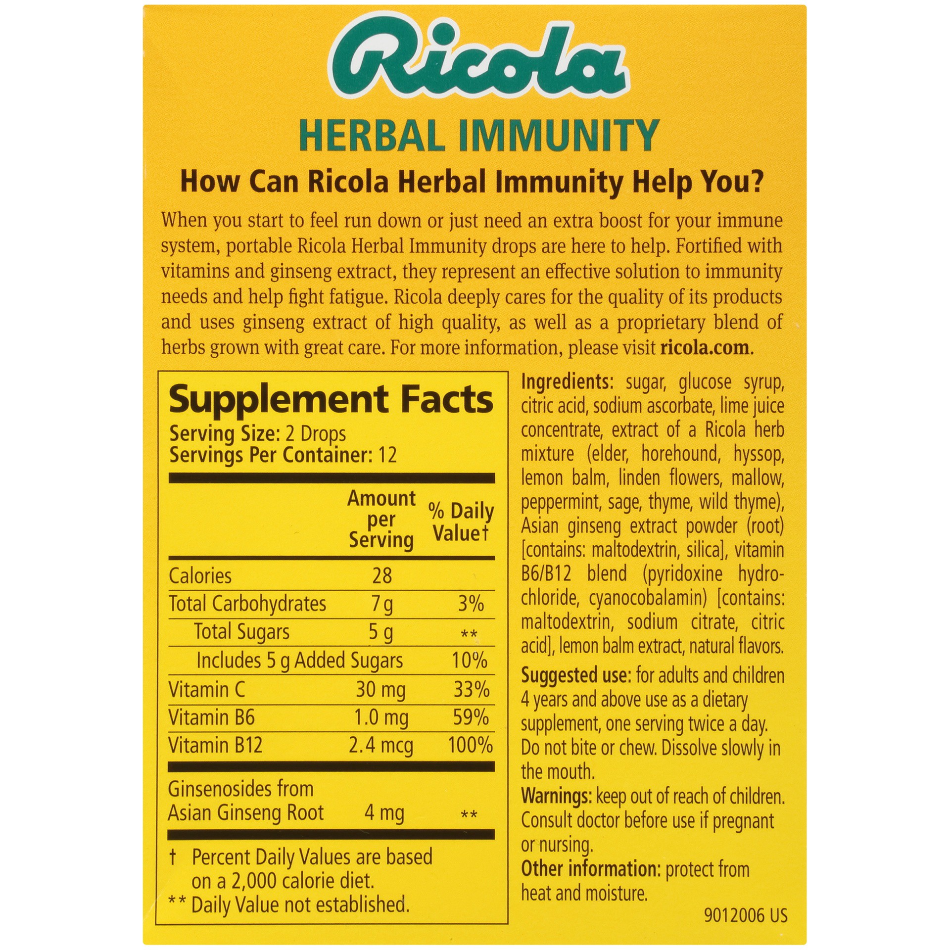 slide 3 of 7, Ricola Herbal Immunity Citrus Supplement Drops, 24 ct