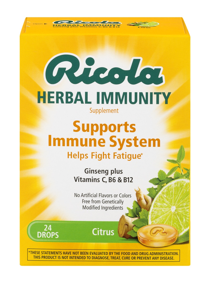 slide 1 of 1, Ricola Herbal Immunity Citrus Supplement Drops, 24 ct