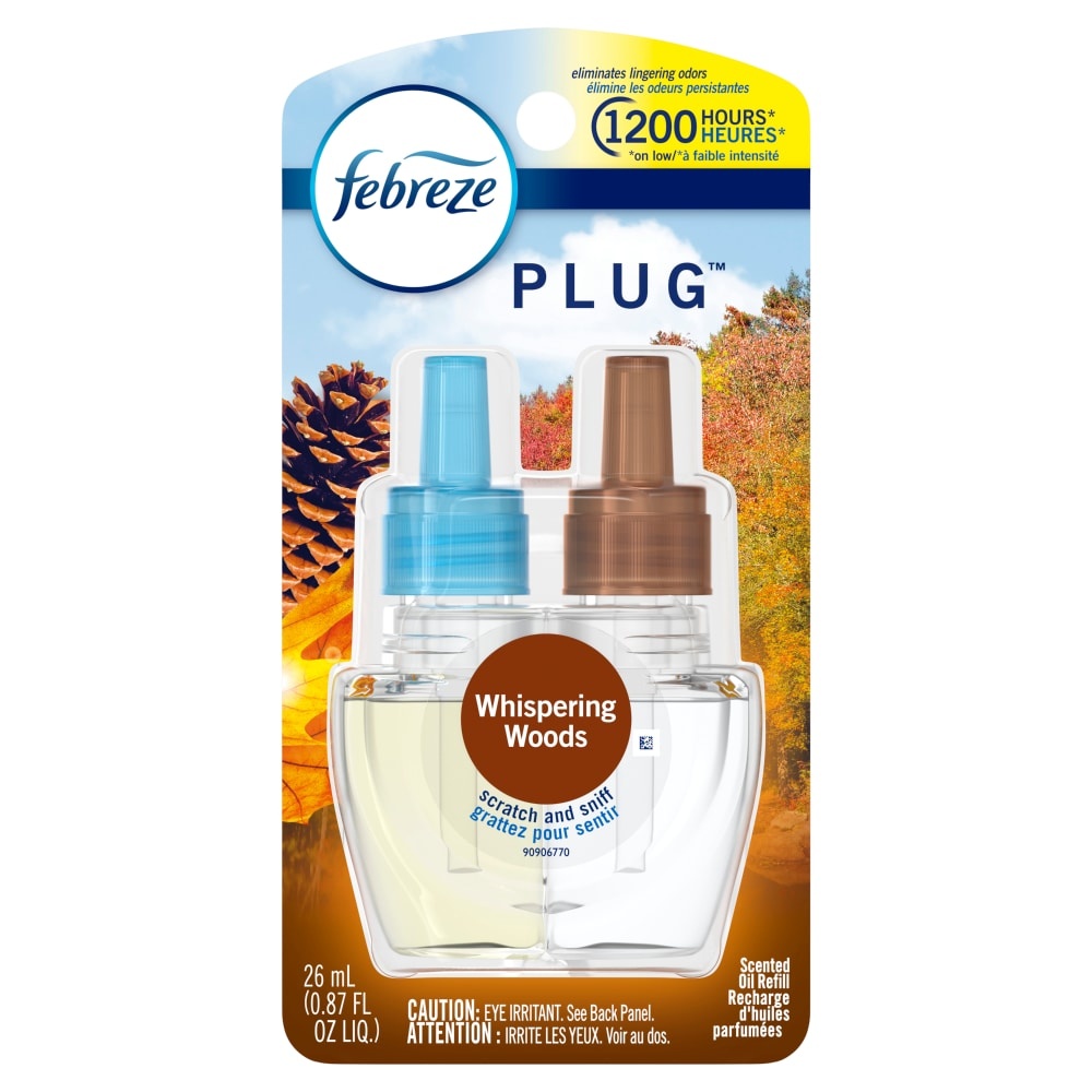 slide 1 of 1, Febreze Plug Whispering Woods Scented Oil Refill, 0.87 fl oz