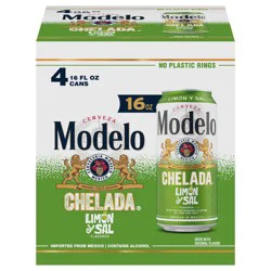 Modelo Chelada Limón y Sal Mexican Import Flavored Beer, 4 pk. 16 fl. oz. Cans, 3.5% ABV