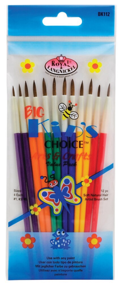 slide 1 of 1, Big Kid's Choice Paint Brushes, 12 ct