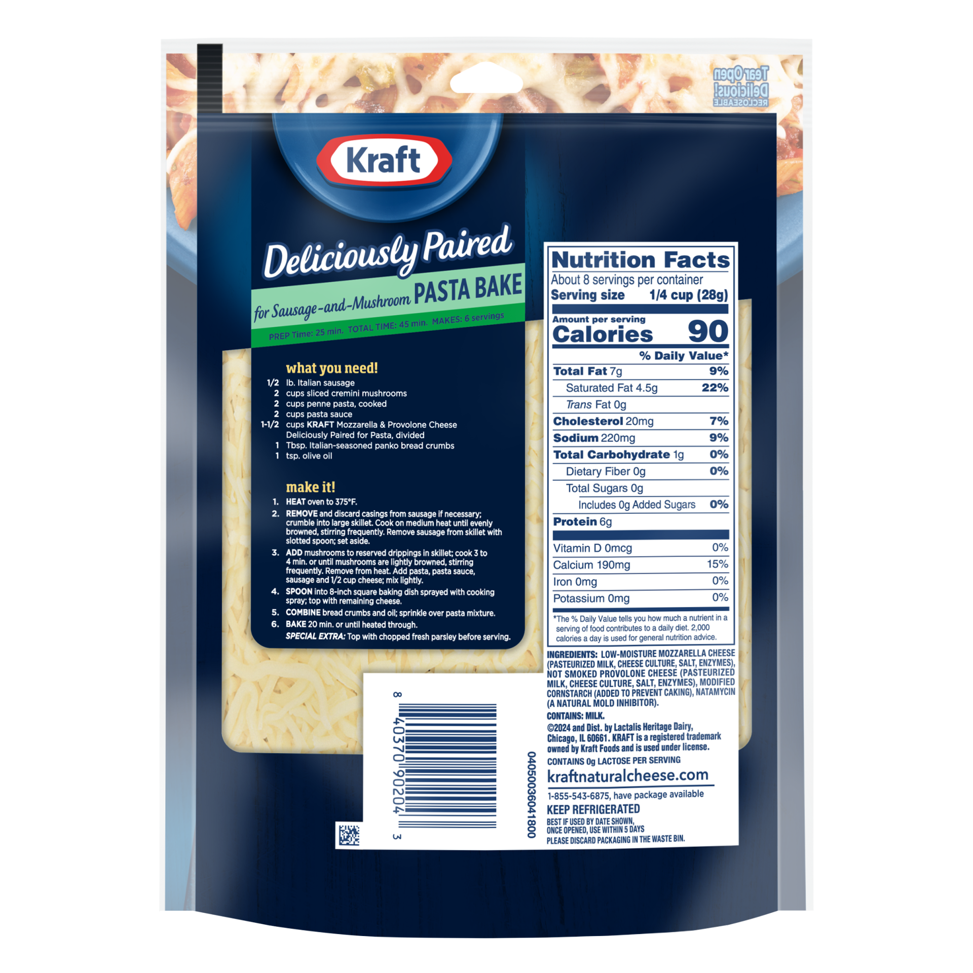 slide 3 of 3, Kraft Deliciously Paired Mozzarella & Provolone Shredded Cheese for Pasta, 8 oz Bag, 8 oz