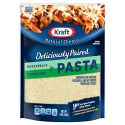 Kraft Deliciously Paired Mozzarella & Provolone Shredded Cheese for Pasta, 8 oz Bag