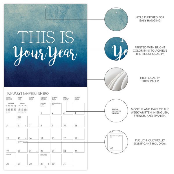 slide 2 of 5, 2025 Graphique Inspirational Monthly Wall Calendar, 12"" X 12"", Best Day Ever, January 2025 To December 2025, Cy025, 1 ct