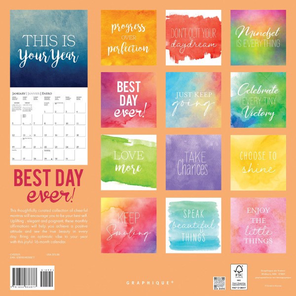 slide 5 of 5, 2025 Graphique Inspirational Monthly Wall Calendar, 12"" X 12"", Best Day Ever, January 2025 To December 2025, Cy025, 1 ct