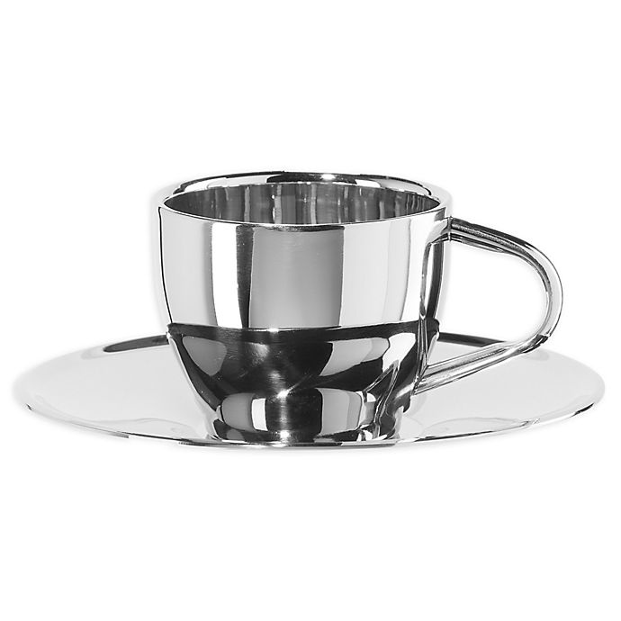 slide 1 of 1, Oggi Double Wall Espresso Cup and Saucer - Stainless Steel, 1 ct