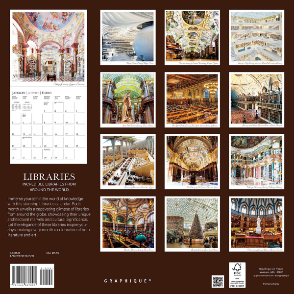 slide 3 of 5, 2025 Graphique Hobbies Monthly Wall Calendar, 12"" X 12"", Libraries, January 2025 To December 2025, Cy345, 1 ct