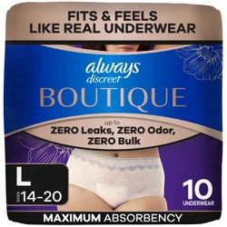 Always Discreet Boutique Rosy, Reimagined Adult Diapers for Women, Maximum Incontinence Underwear L, 10 CT​