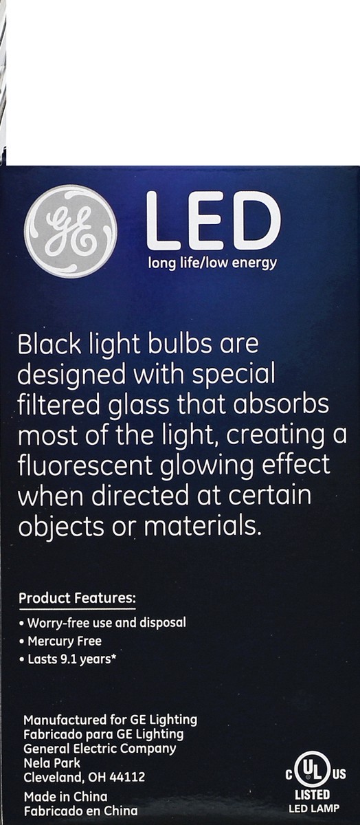 slide 3 of 5, GE LED 7-Watt Black Light A-Shape Light Bulb, 1 ct