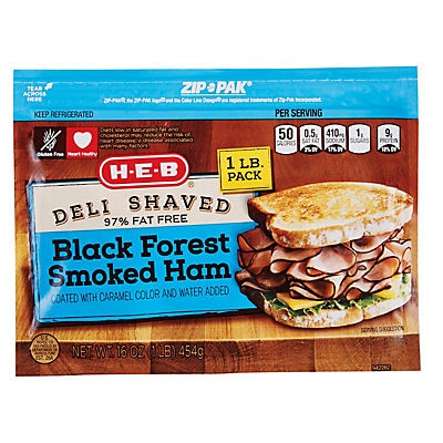 slide 1 of 1, H-E-B Deli Shaved Black Forest Smoked Ham, 16 oz
