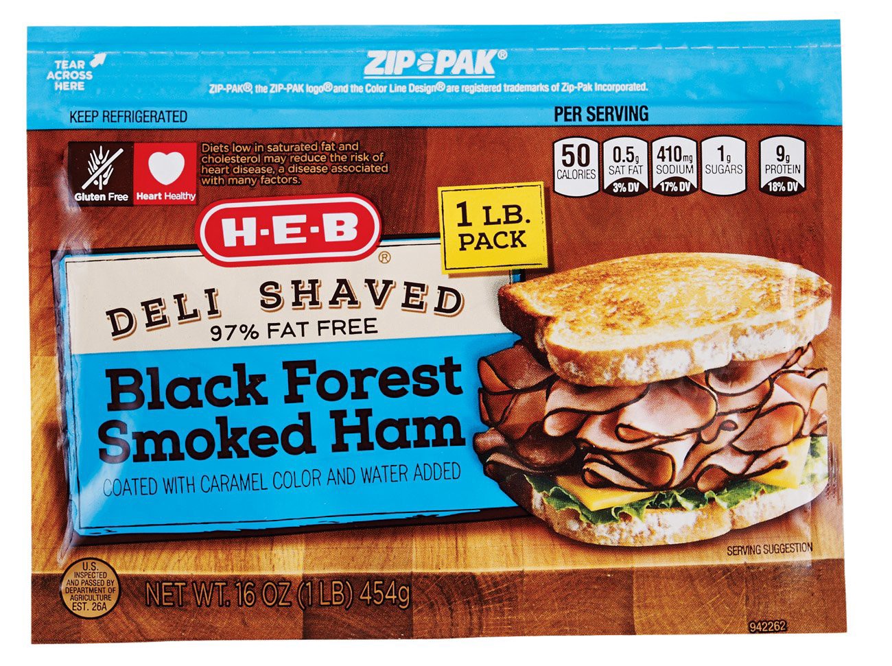 slide 1 of 1, H-E-B Deli Shaved Black Forest Smoked Ham, 16 oz