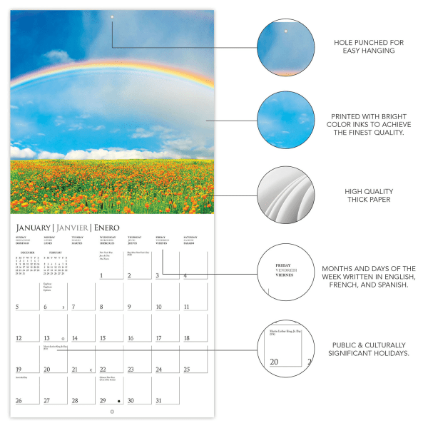 slide 2 of 5, 2025 Graphique Travel Monthly Wall Calendar, 12"" X 12"", Chasing Rainbows, January 2025 To December 2025, Cy871, 1 ct