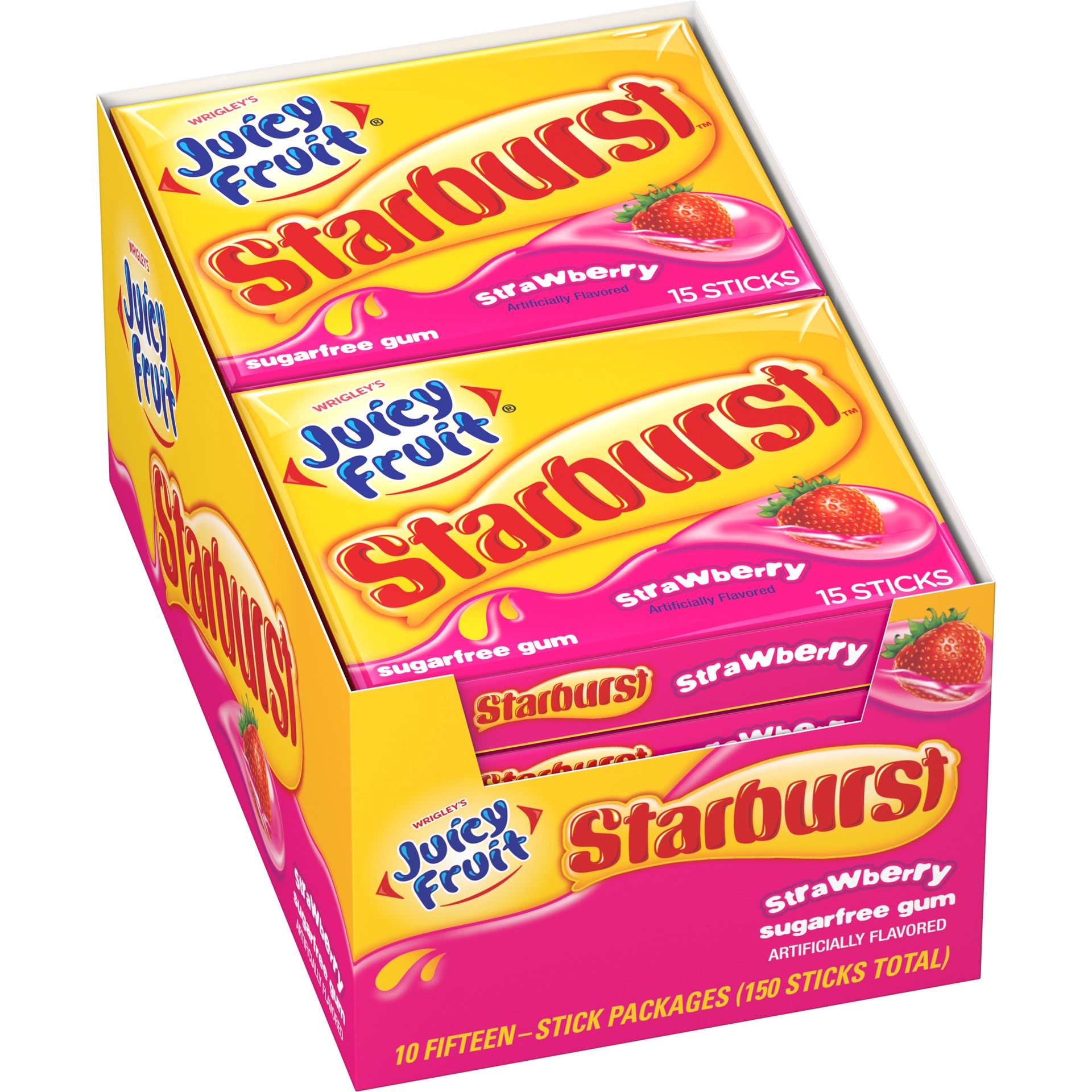 slide 1 of 6, JUICY FRUIT STARBURST Strawberry Sugarfree Gum, (10 Packs), 150 pc