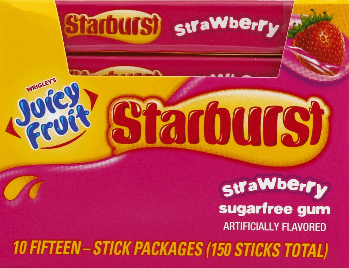 slide 3 of 6, JUICY FRUIT STARBURST Strawberry Sugarfree Gum, (10 Packs), 150 pc