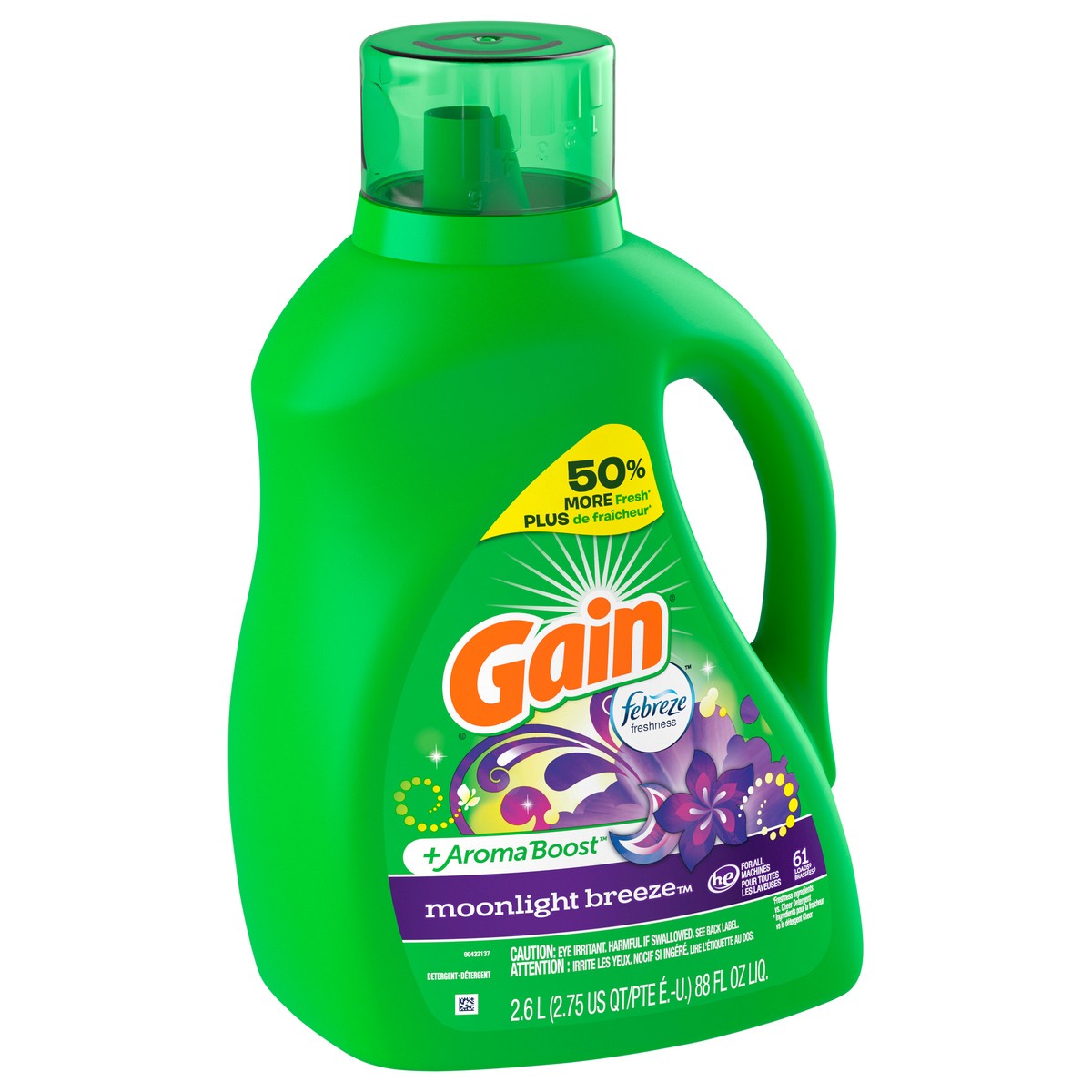 slide 2 of 4, Gain Liquid Laundry Detergent, Moonlight Breeze Scent, 88 fl oz, 61 loads, Freshness + Odor Fighting, Laundry Detergent Liquid Soap, HE compatible, 88 fl oz