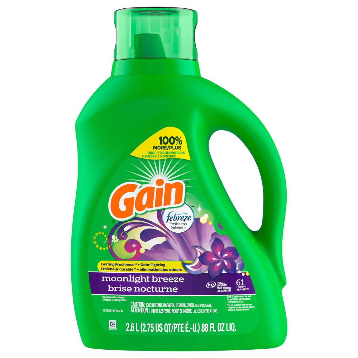 slide 1 of 4, Gain Liquid Laundry Detergent, Moonlight Breeze Scent, 88 fl oz, 61 loads, Freshness + Odor Fighting, Laundry Detergent Liquid Soap, HE compatible, 88 fl oz