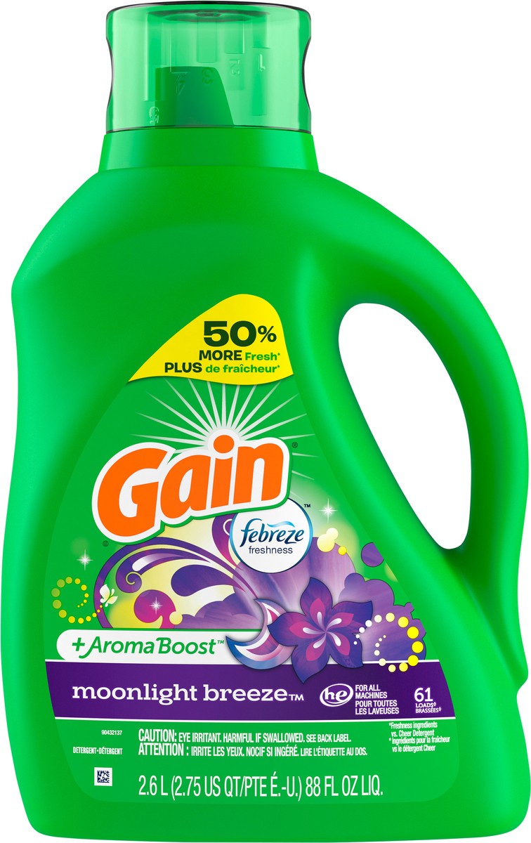 slide 4 of 4, Gain Liquid Laundry Detergent, Moonlight Breeze Scent, 88 fl oz, 61 loads, Freshness + Odor Fighting, Laundry Detergent Liquid Soap, HE compatible, 88 fl oz
