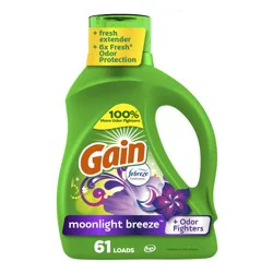 Gain Liquid Laundry Detergent, Moonlight Breeze Scent, 88 fl oz, 61 loads, Freshness + Odor Fighting, Laundry Detergent Liquid Soap, HE compatible