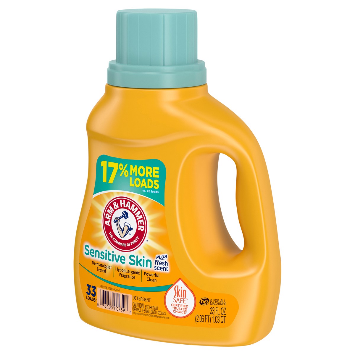 slide 5 of 9, ARM & HAMMER Sensitive Skin Plus Fresh Scent, 33 Loads Liquid Laundry Detergent, 33 Fl oz, 33 fl oz